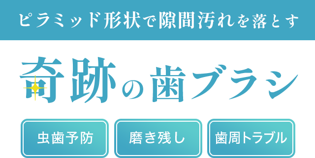 ピラミッド形状で隙間汚れを落とす　奇跡の歯ブラシ　虫歯予防　磨き残し　歯周病予防
